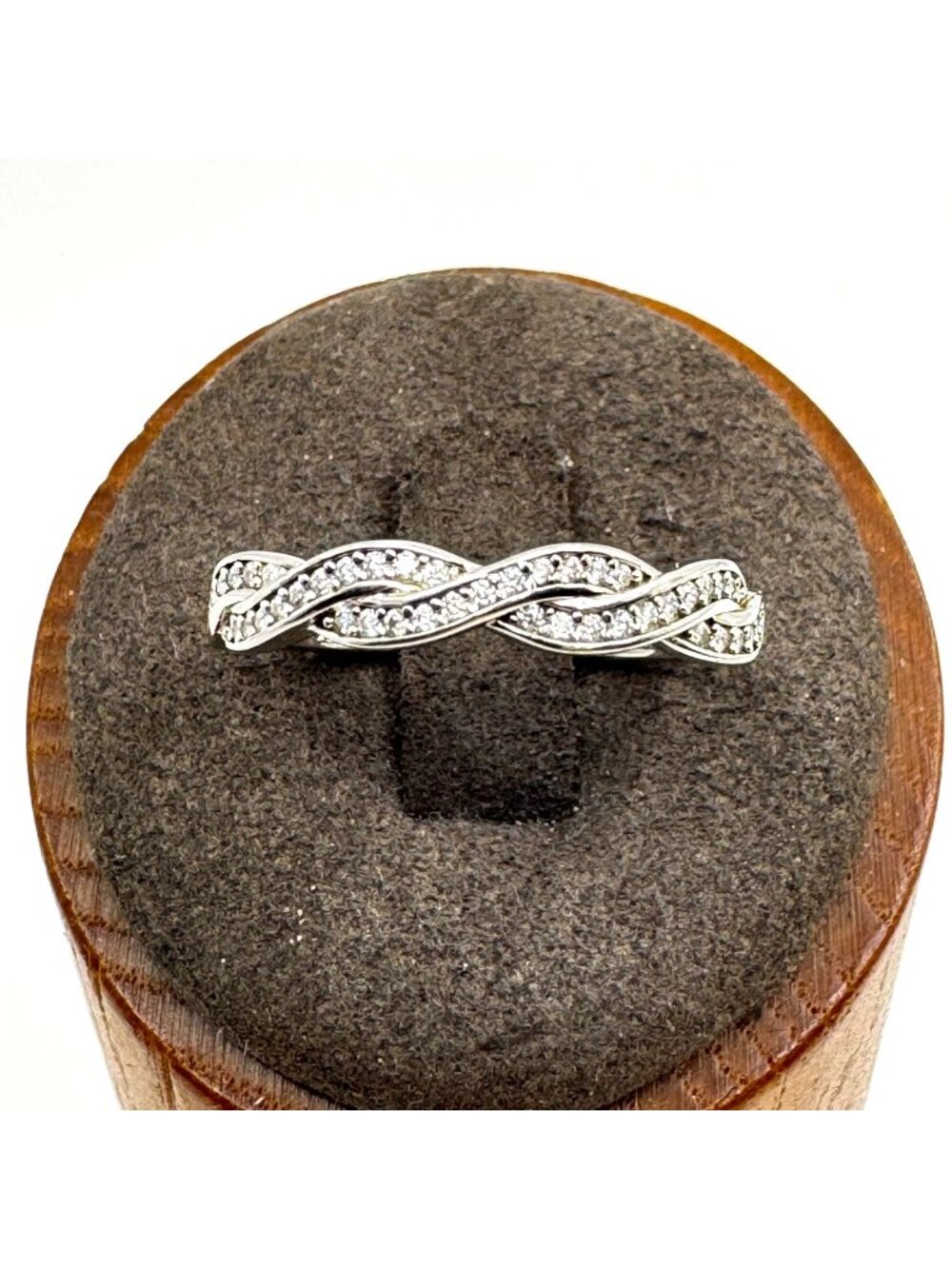 Cubic Zirconia Woven Design 4mm Band Sterling Silver 925 Ring Size 9.75